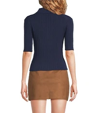 Lucy Paris Knit Point Collar V-Neck Short Sleeve Top