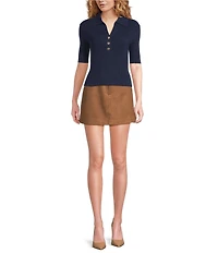 Lucy Paris Knit Point Collar V-Neck Short Sleeve Top