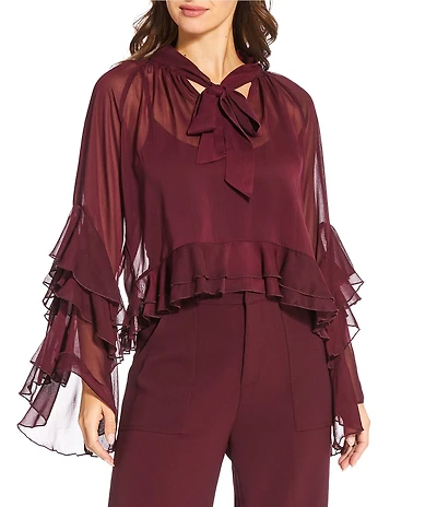 Lucy Paris Kyle V-Neck Long Sleeve Chiffon Ruffle Top