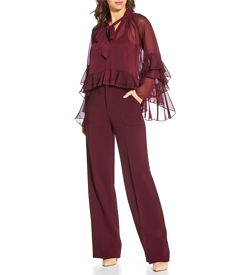 Lucy Paris Kyle V-Neck Long Sleeve Chiffon Ruffle Top