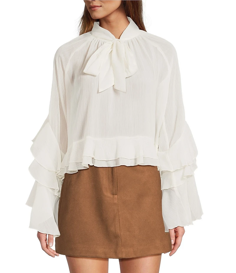 Lucy Paris Kyle V-Neck Long Sleeve Chiffon Ruffle Top
