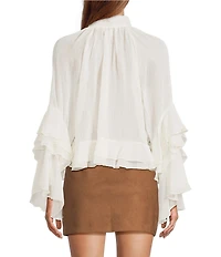 Lucy Paris Kyle V-Neck Long Sleeve Chiffon Ruffle Top