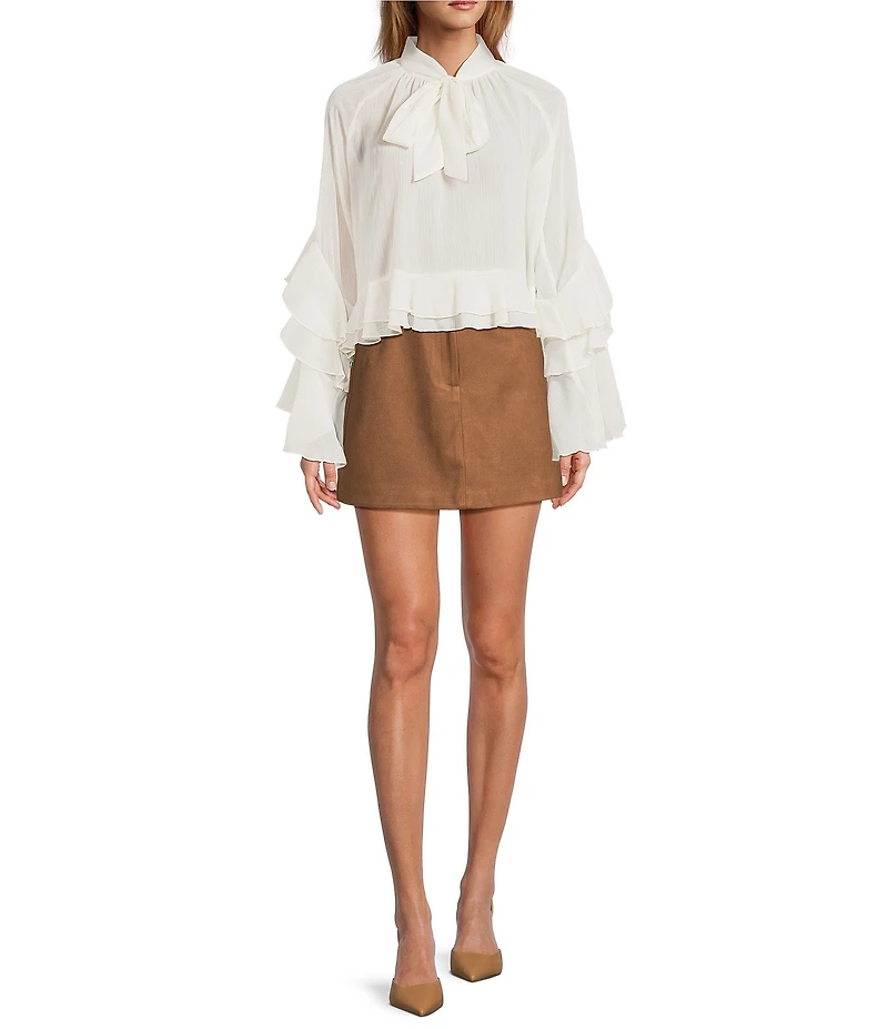 Lucy Paris Kyle V-Neck Long Sleeve Chiffon Ruffle Top