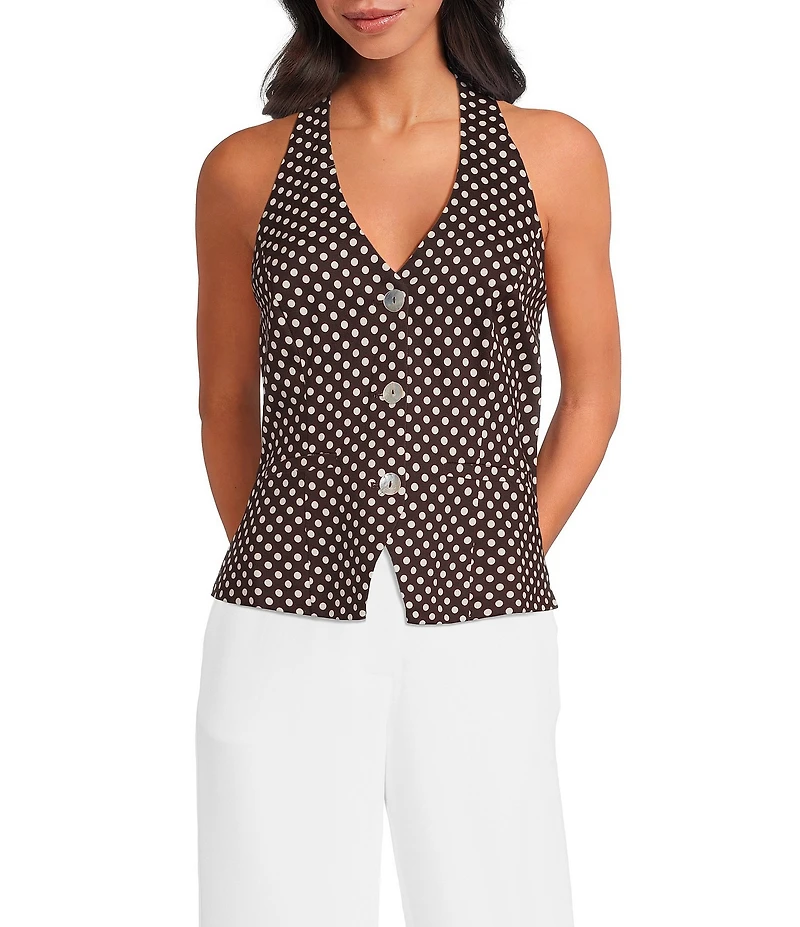 Lucy Paris Lea Polka Dot Halter V-Neck Sleeveless Coordinating Vest Top