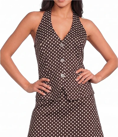 Lucy Paris Lea Polka Dot Halter V-Neck Sleeveless Coordinating Vest Top