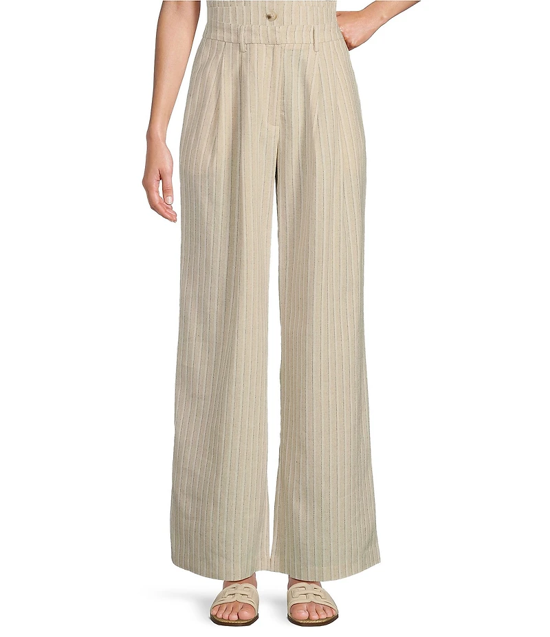 Lucy Paris Leland Pinstripe Wide Leg Fit & Flare Pleated Pants
