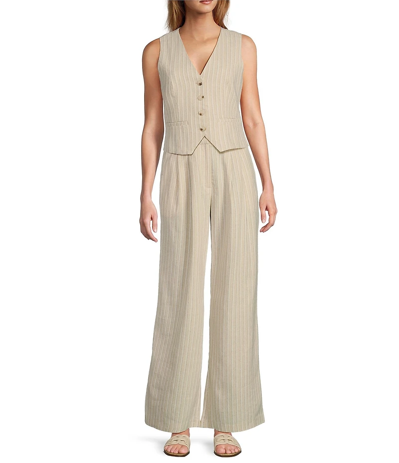 Lucy Paris Leland Pinstripe Wide Leg Fit & Flare Pleated Pants