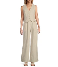 Lucy Paris Leland Pinstripe Wide Leg Fit & Flare Pleated Pants