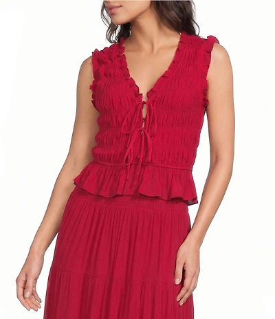 Lucy Paris Livia Smocked V-Neck Sleeveless Coordinating Top