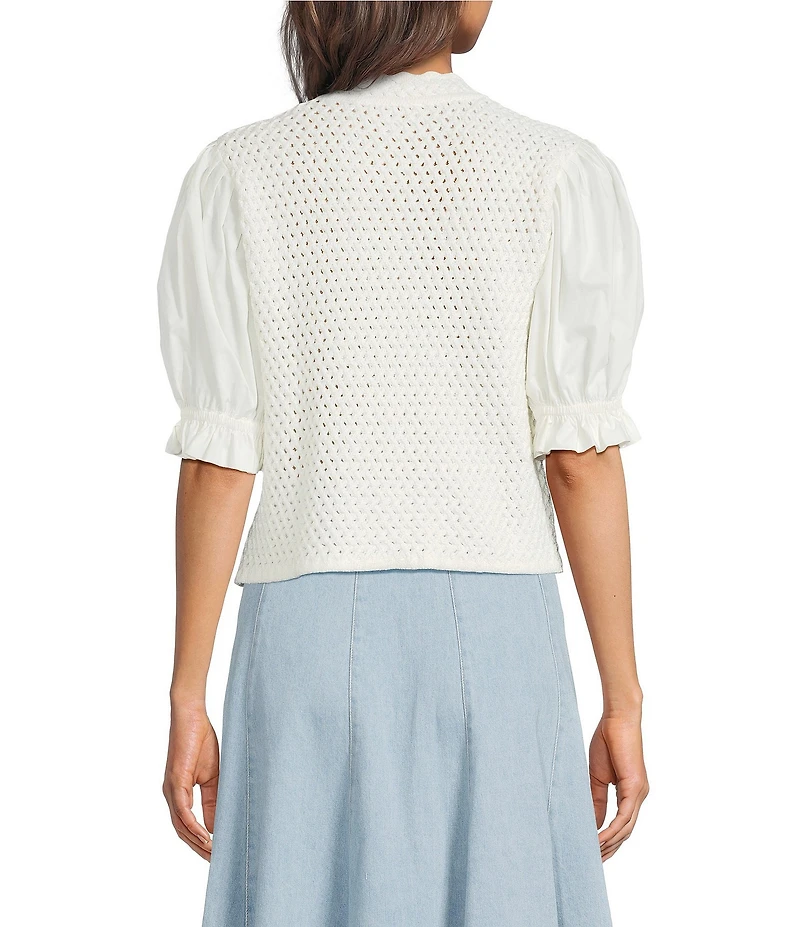 Lucy Paris Lydia Crochet Round Neck Short Sleeve Zip Up Jacket Top