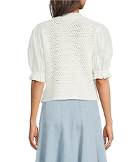 Lucy Paris Lydia Crochet Round Neck Short Sleeve Zip Up Jacket Top