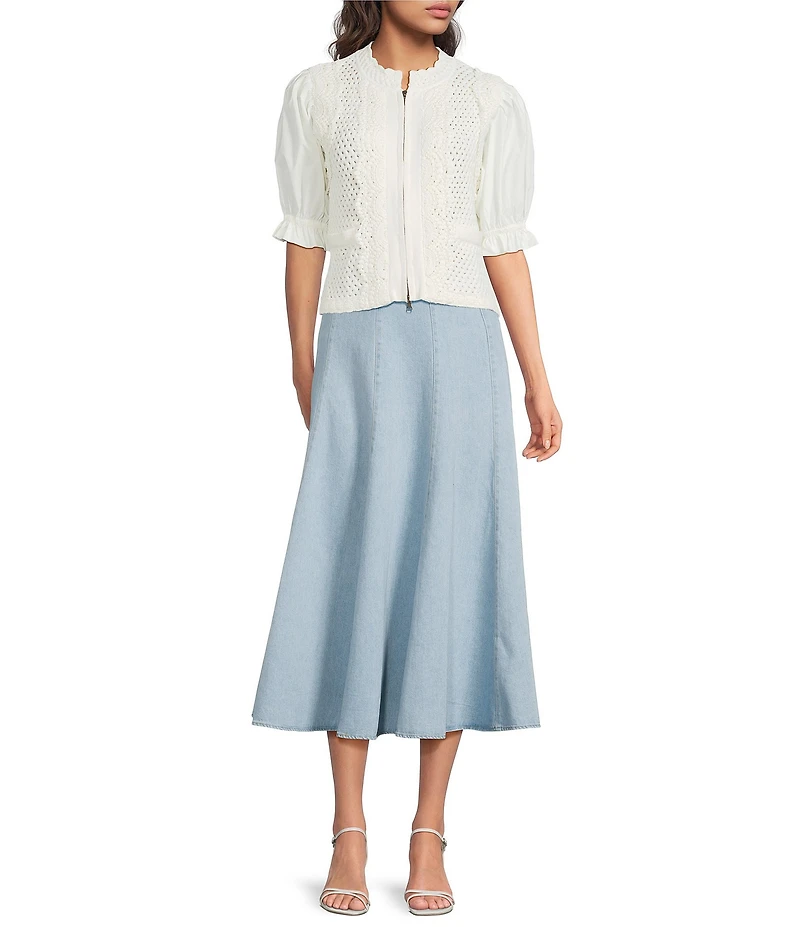 Lucy Paris Lydia Crochet Round Neck Short Sleeve Zip Up Jacket Top