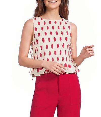 Lucy Paris Maeve Polka Dot Boat Neck Sleeveless Smocked Poplin Top