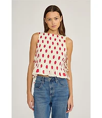 Lucy Paris Maeve Polka Dot Boat Neck Sleeveless Smocked Poplin Top