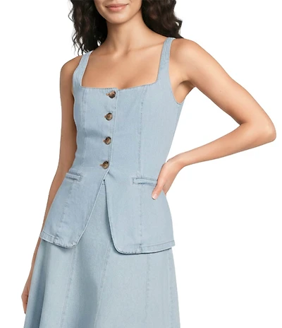 Lucy Paris Maevie Square Neck Sleeveless Coordinating Denim Vest Top
