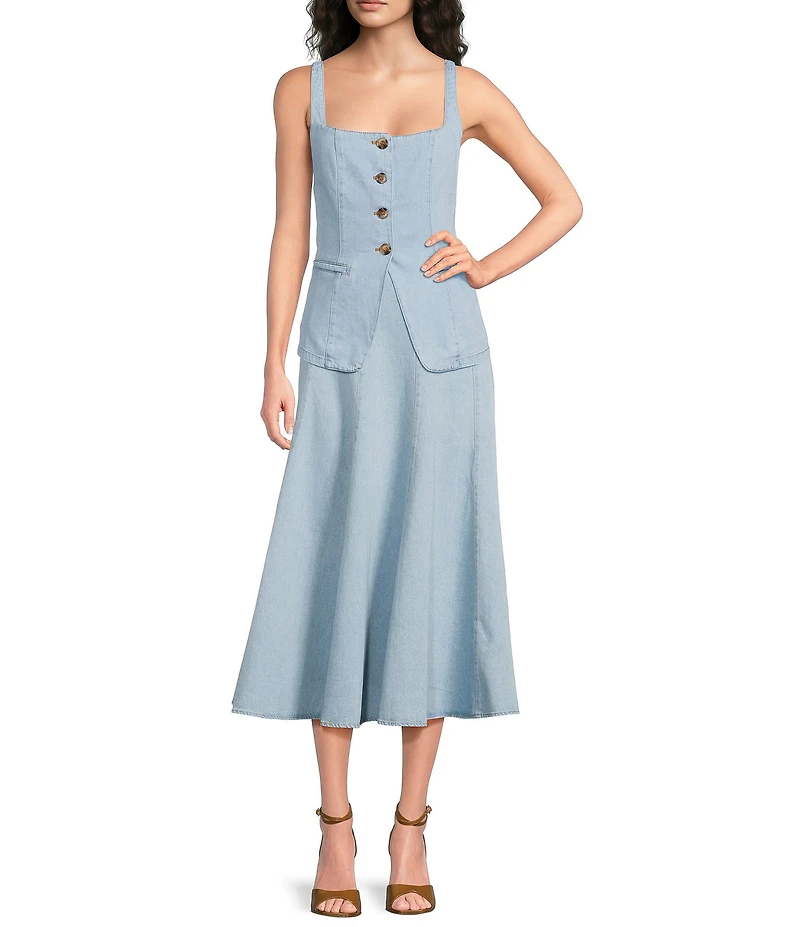 Lucy Paris Maevie Square Neck Sleeveless Coordinating Denim Vest Top