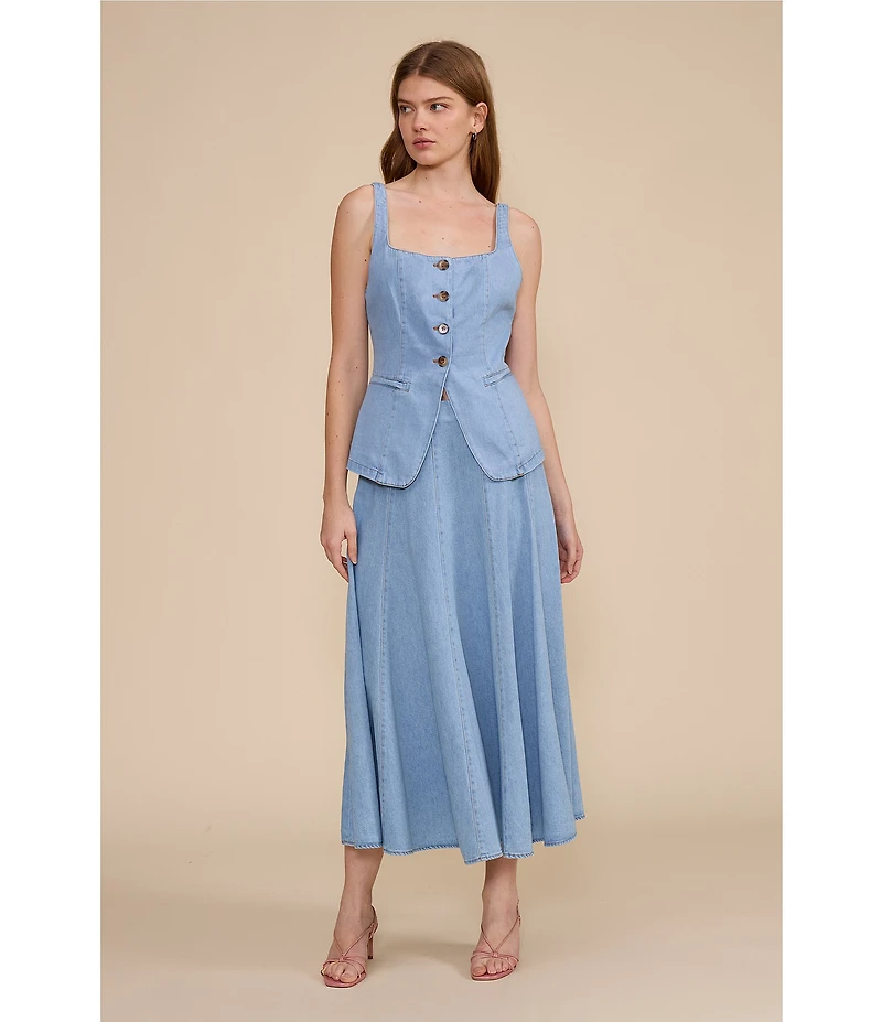 Lucy Paris Maevie Square Neck Sleeveless Coordinating Denim Vest Top