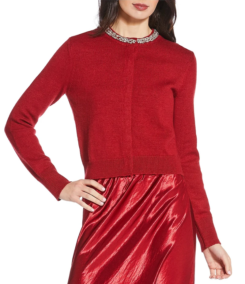 Lucy Paris Marge Crystal Embellished Crew Neck Long Sleeve Cardigan