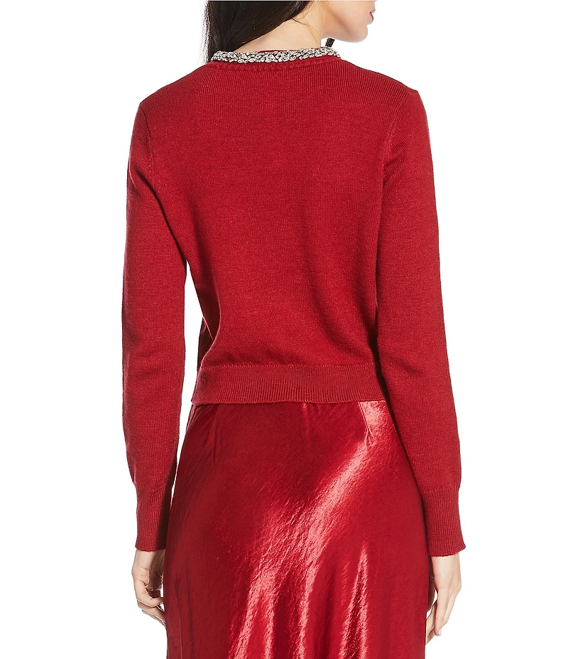 Lucy Paris Marge Crystal Embellished Crew Neck Long Sleeve Cardigan