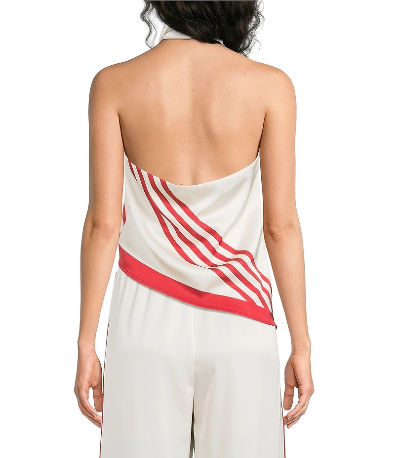 Lucy Paris Mariah Satin Stripe Halter Neck Sleeveless Coordinating Top