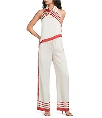 Lucy Paris Mariah Satin Stripe Halter Neck Sleeveless Coordinating Top