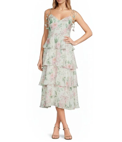 Lucy Paris Mazie Floral Print Sweetheart Neck Sleeveless Tiered Maxi Dress