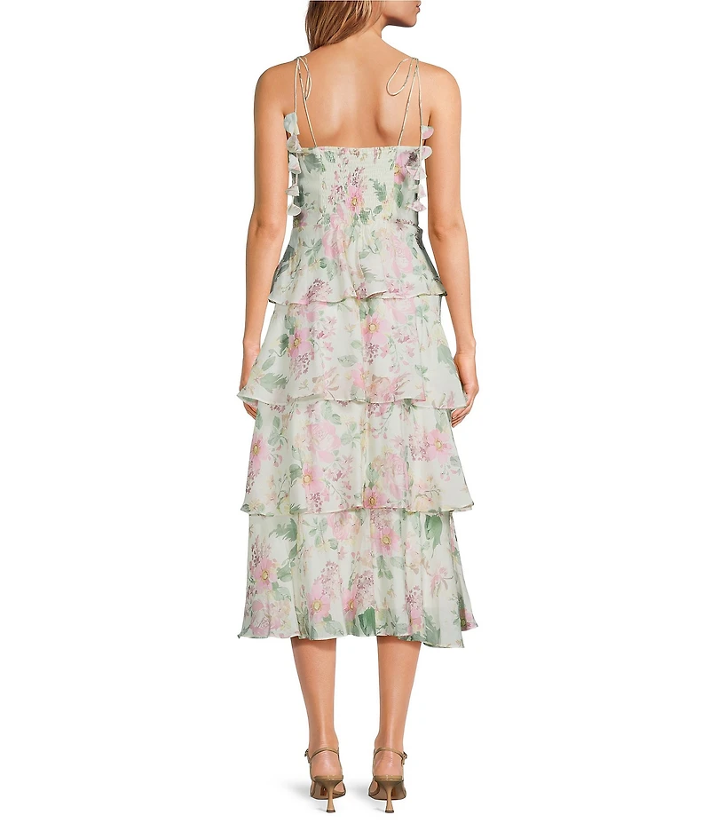 Lucy Paris Mazie Floral Print Sweetheart Neck Sleeveless Tiered Maxi Dress
