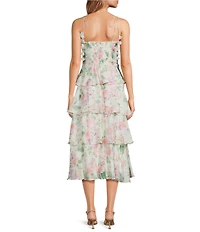 Lucy Paris Mazie Floral Print Sweetheart Neck Sleeveless Tiered Maxi Dress