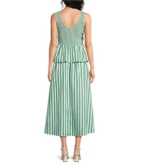 Lucy Paris Merrit Striped Boat Neck Sleeveless Peplum Smocked Midi Dress