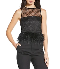 Lucy Paris Miley Woven Feather Trim Scoop Neck Sleeveless Blouse