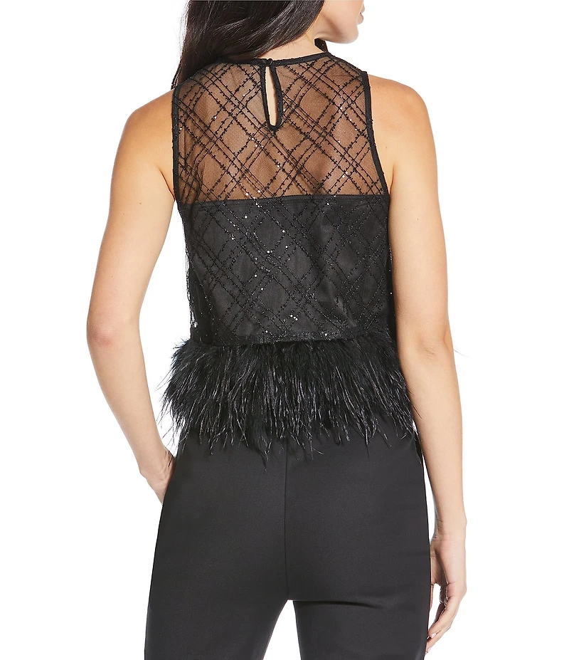 Lucy Paris Miley Woven Feather Trim Scoop Neck Sleeveless Blouse