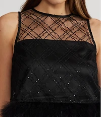 Lucy Paris Miley Woven Feather Trim Scoop Neck Sleeveless Blouse