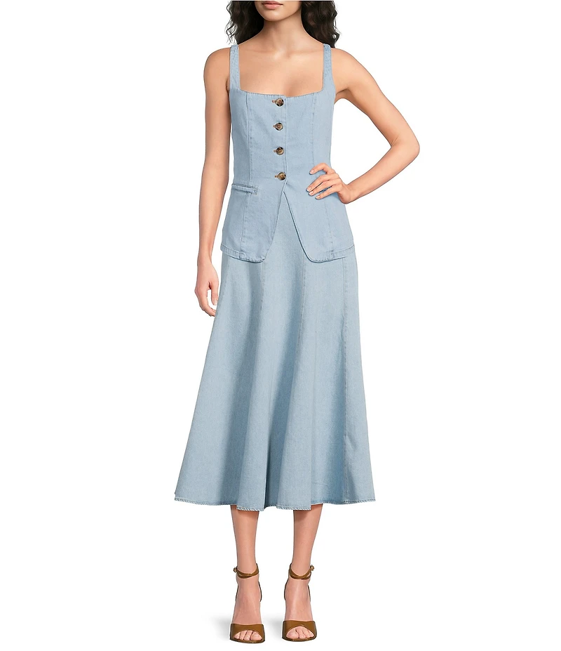 Lucy Paris Nova Coordinating Denim Midi Circle Skirt