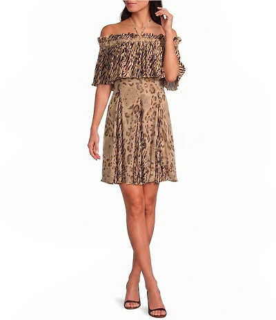Lucy Paris Nutini Animal Printed Off-the-Shoulder A-Line Mini Dress