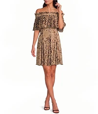 Lucy Paris Nutini Animal Printed Off-the-Shoulder A-Line Mini Dress