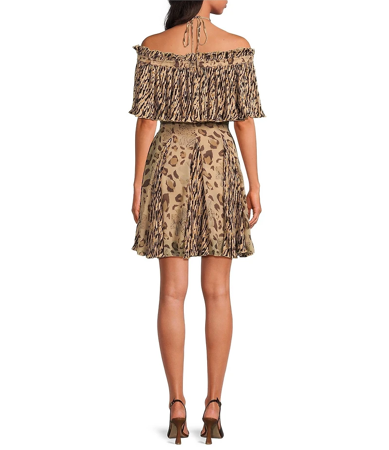 Lucy Paris Nutini Animal Printed Off-the-Shoulder A-Line Mini Dress