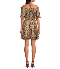 Lucy Paris Nutini Animal Printed Off-the-Shoulder A-Line Mini Dress