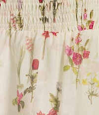 Lucy Paris Olive Floral Square Neck Spaghetti Strap Ruffle Smocked Tiered Midi Dress