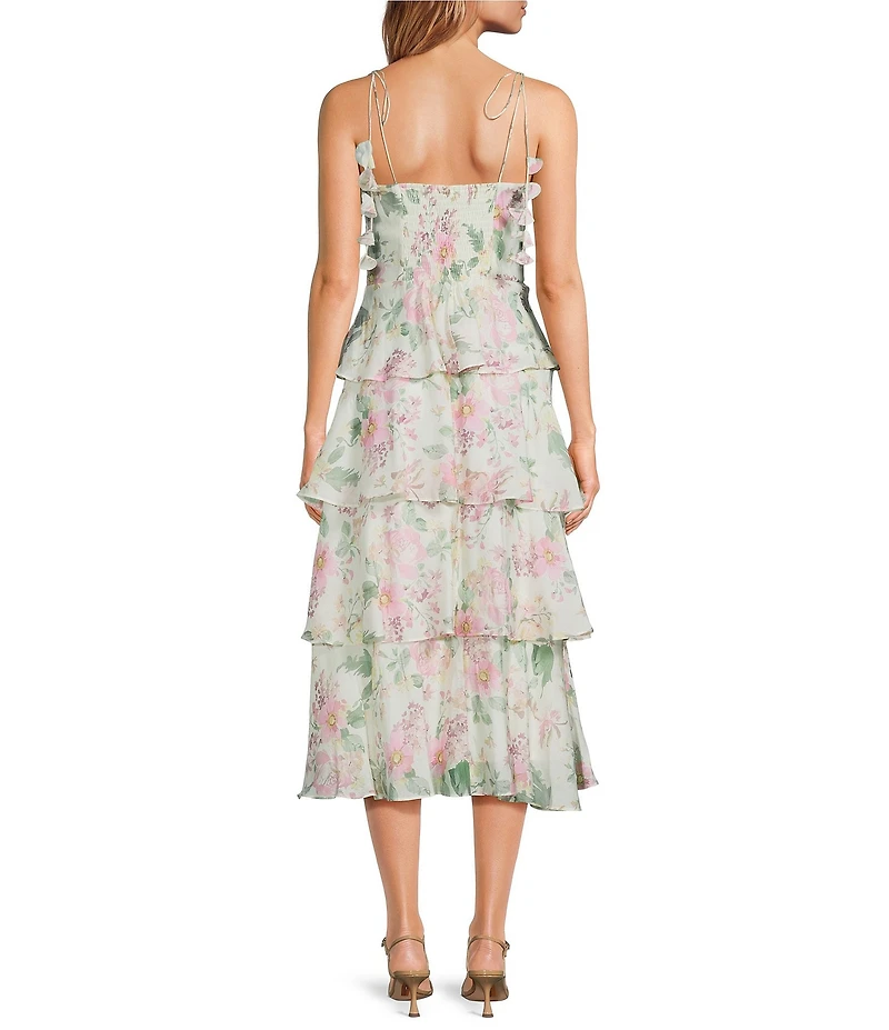 Lucy Paris Petite Mazie Floral Print Sweetheart Neck Sleeveless Tiered Midi Dress