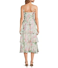 Lucy Paris Petite Mazie Floral Print Sweetheart Neck Sleeveless Tiered Midi Dress