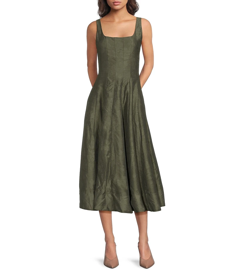 Lucy Paris Petite Size Alain Panel Square Neck Sleeveless A-Line Midi Dress