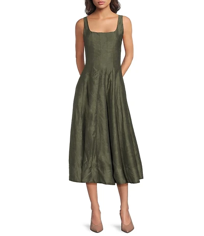 Lucy Paris Petite Size Alain Panel Square Neck Sleeveless A-Line Midi Dress
