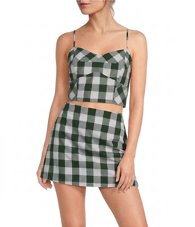 Lucy Paris Petite Size Annie Gingham Print Sweetheart Neck Sleeveless Coordinating Crop Top