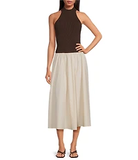 Lucy Paris Petite Size December Mixed Media Halter Mock Neck Sleeveless Midi Dress