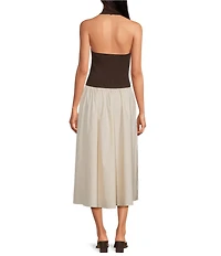 Lucy Paris Petite Size December Mixed Media Halter Mock Neck Sleeveless Midi Dress