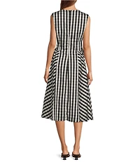 Lucy Paris Petite Size Ginger Gingham Print Split V-Neck Sleeveless A-Line Midi Dress