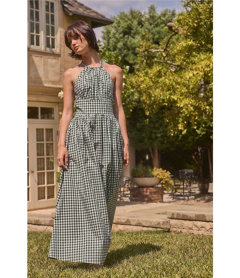 Lucy Paris Petite Size Gingham Print Halter Neck Sleeveless Maxi Dress