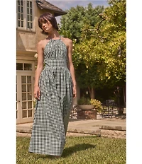 Lucy Paris Petite Size Gingham Print Halter Neck Sleeveless Maxi Dress