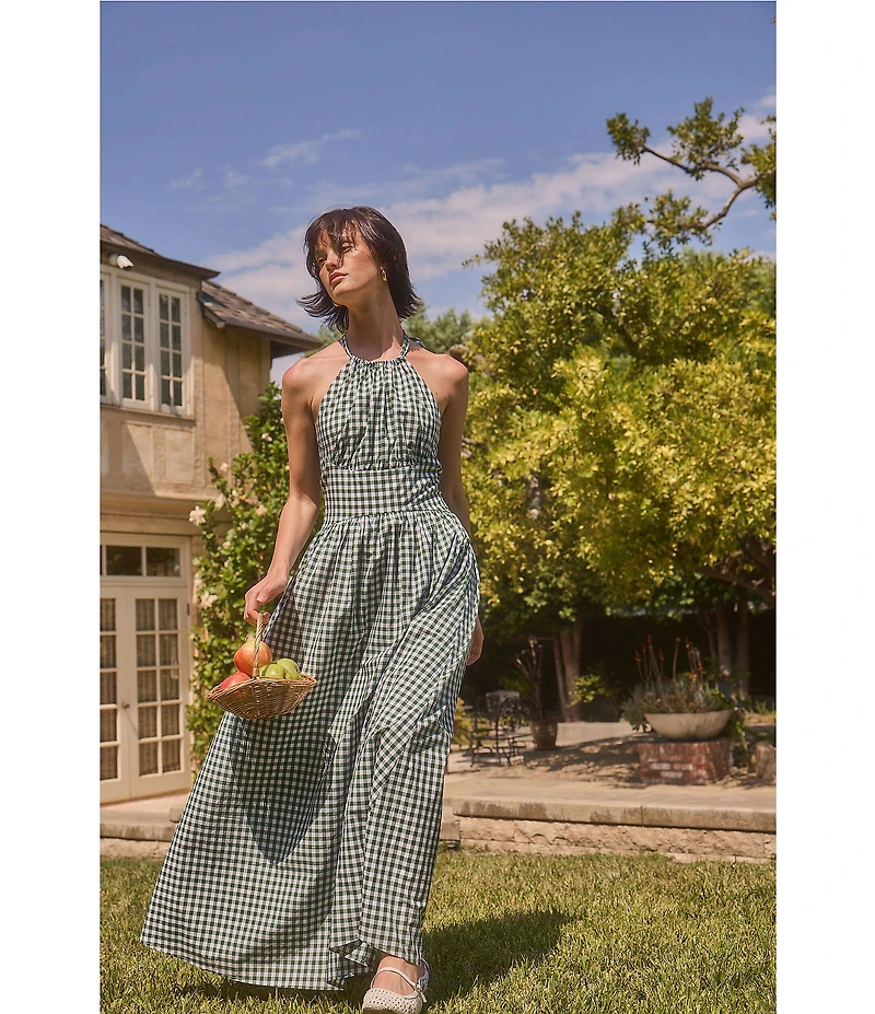 Lucy Paris Petite Size Gingham Print Halter Neck Sleeveless Maxi Dress
