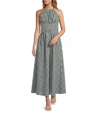 Lucy Paris Petite Size Gingham Print Halter Neck Sleeveless Maxi Dress